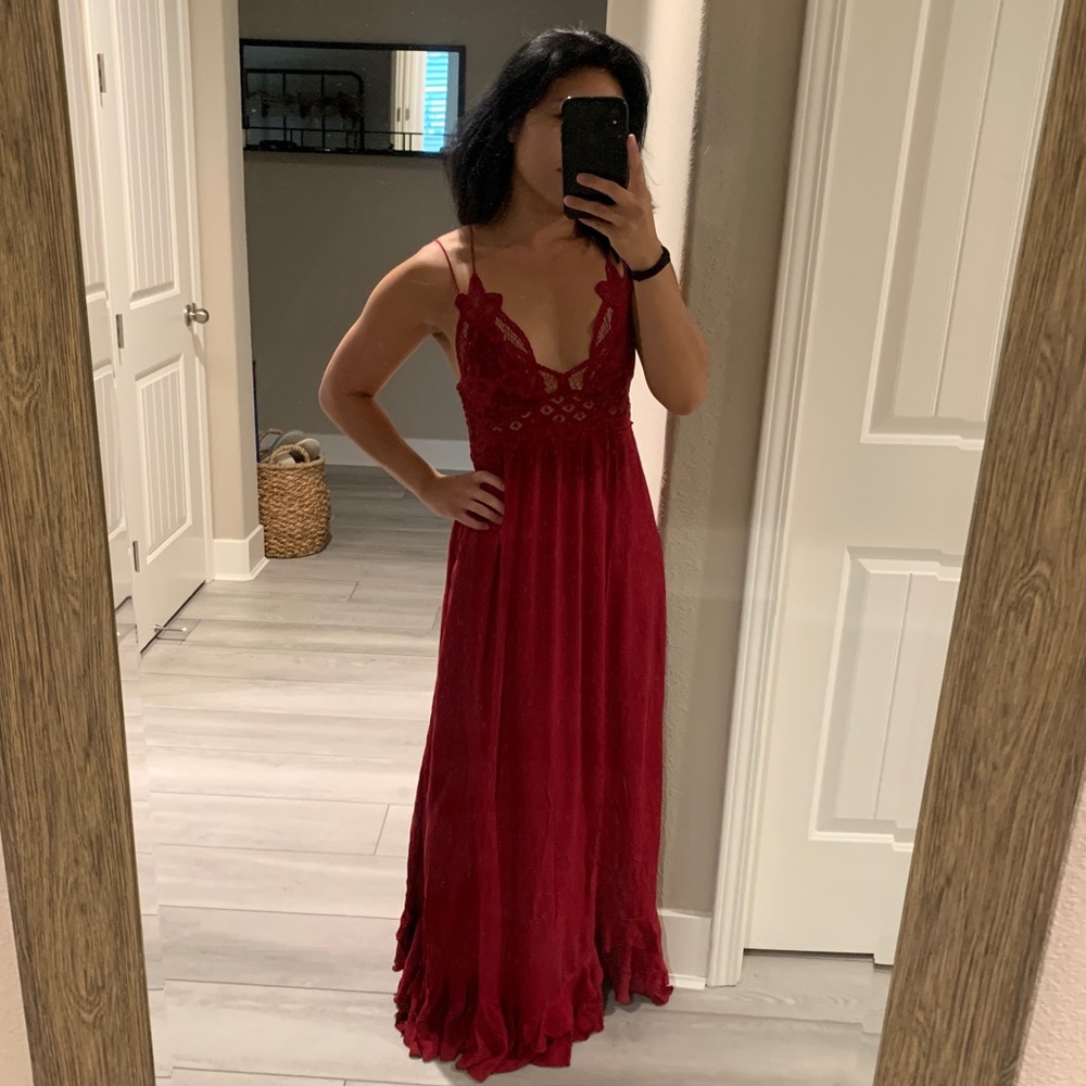 Free People Wine Red Lace-Detail Maxi Dress
